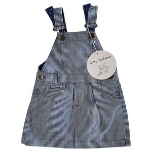 DOTTY DUNGAREES - OVERALL MINI SKIRT - STRIPES NAVY/WHITE - 61.7% COTTON - NWT